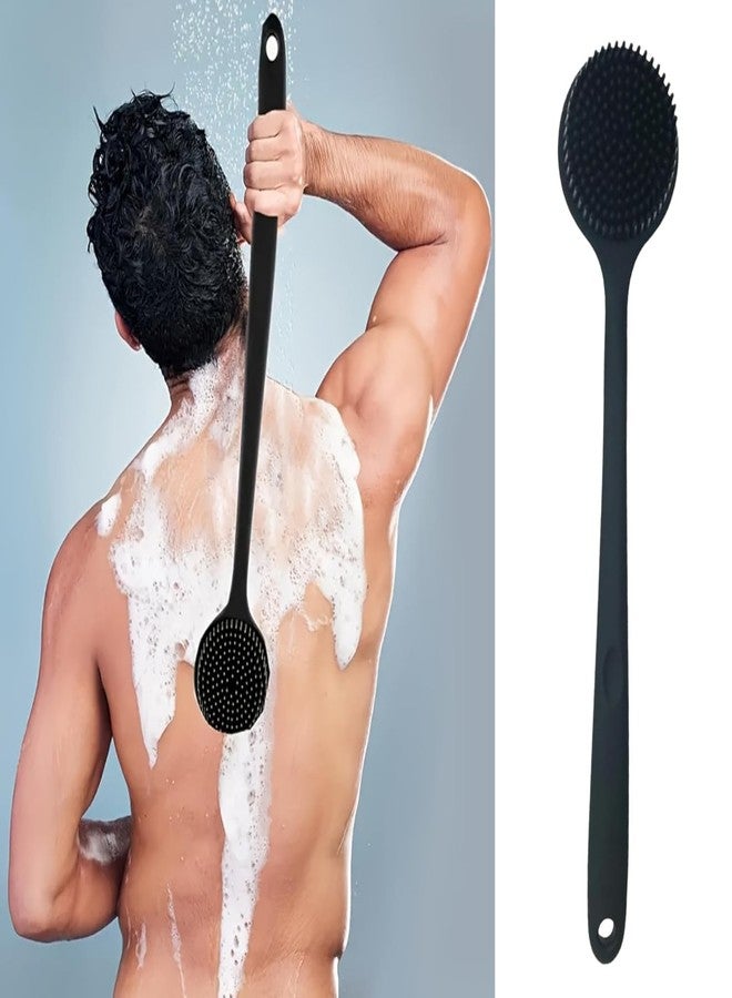 Soft Silicone Back Scrubber Shower Bath Brush with Long Handle | Flexible Bristles for Smooth Skin | Exfoliating Brush | Body Scrubber for Women, Men & Boys| for Body Wash & Bathing - Image 1