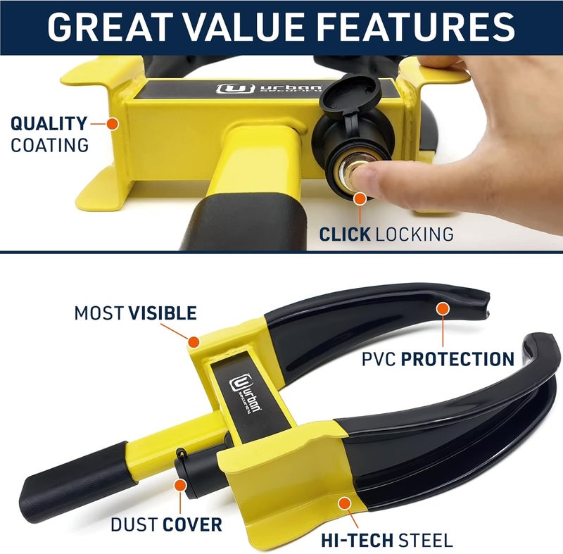 Urban UR920 Wheel Clamp Lock Heavy Duty, Deterrent, Universal for Trailer Car Van Motorhome Motorcycle Golf Cart, Tire Lock, Parking Boot, Trailer Wheel Lock, Tire Clamp, Car Boot Tire Anti Theft - Image 4