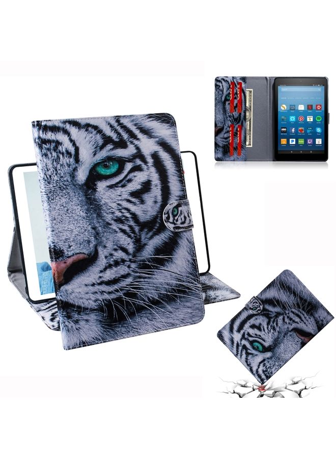 HuHa Case Cover Tiger Pattern Horizontal Flip Leather Case for Amazon Kindle Fire HD 8 2015/2016/2017/2018, with Holder & Card Slot & Wallet