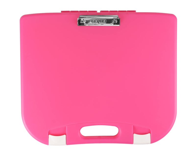 DEXAS Portable Lap Desk with Storage, Integrated Handle, Exterior Wire Clip, 18â€x 15.25â€x 1.38â€ Pink w/White Latch - Image 1