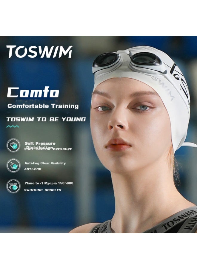 Toswim Waterproof Anti-fog Swimming Goggles Hd Prescription Large Frame Uni Swimming Gl Fish Belly White 700 Degree - Image 1