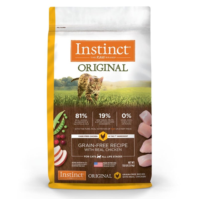 Instinct Original Dry Cat Food, Raw Coated Kibble, High Protein, Grain Free Recipe - Real Chicken, 11 lb. Bag - Image 1