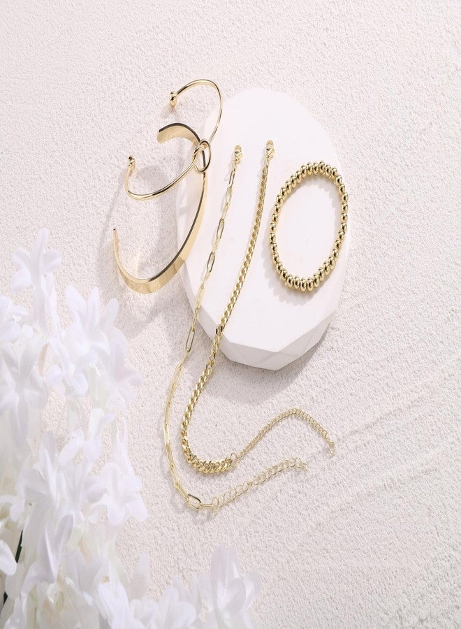 بيرسينج جيه مجموعة أساور بيرسينج جيه القابلة للتكديس للنساء، تتضمن أساور ذهبية رقيقة مزينة بخرز، وأساور كوبية متعددة الطبقات، وأساور على شكل عقدة حب، وأساور عريض، ومجوهرات بولسيرا. - Image 3