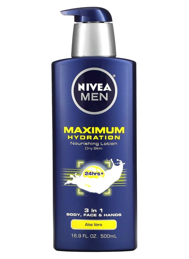 Nivea لوسيون مرطب 3 في 1 للرجال من نيفيا ماكسيموم هايدريشن بالصبار 16.9 أونصة سائلة (500 مل)