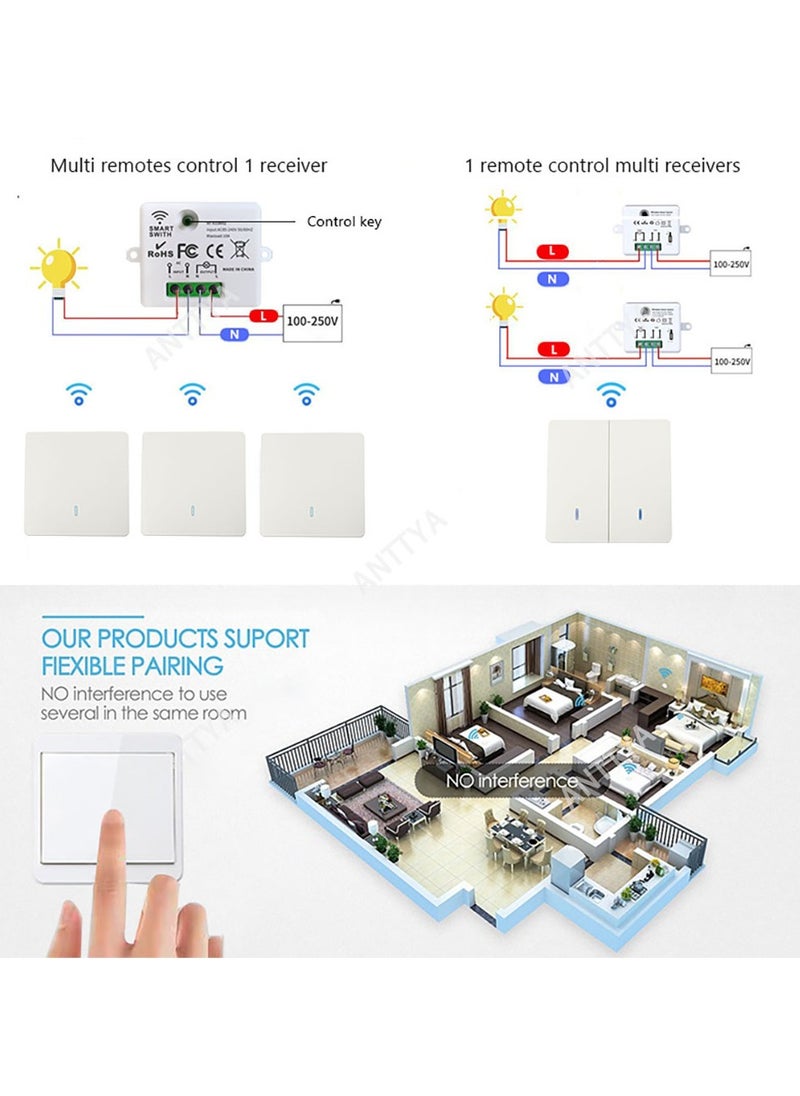 Generic Wireless Light Switch 433Mhz Mini Remote Control,85-250V 10A Smart Relay Receiver, Wall Switch Panel, Led Lamp Fan ﻿  - Image 4