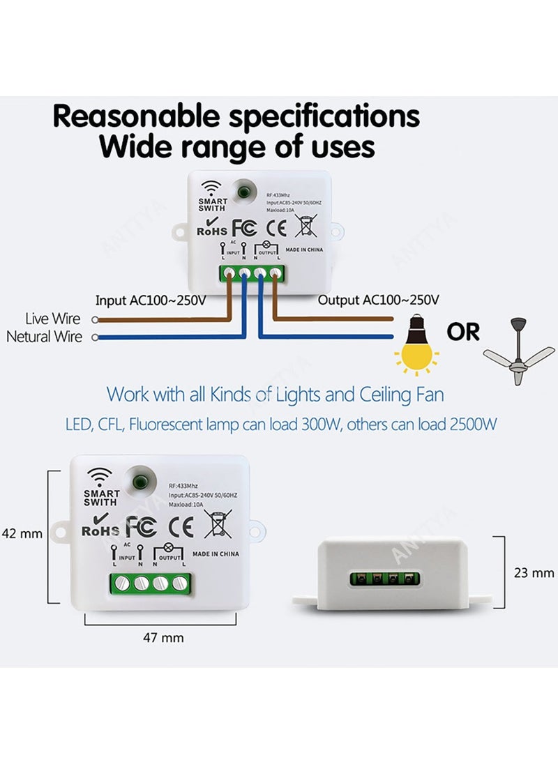 Generic Wireless Light Switch 433Mhz Mini Remote Control,85-250V 10A Smart Relay Receiver, Wall Switch Panel, Led Lamp Fan ﻿  - Image 5