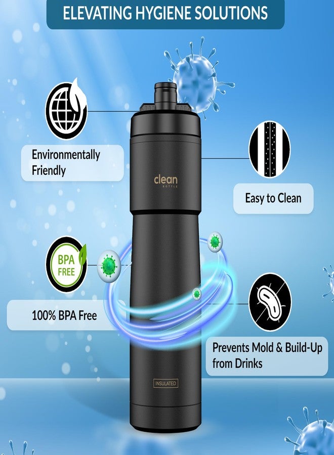 Clean Bottle The Clean Hydration Co Insulated Bike Water Bottle | Easy Clean Nozzle, Easy Squeeze | Cycling Running Fitness Water Bottle | Gym Sport Bottle | Sport 23 Oz | Matte Black (Black) (Black, 23 Oz) - Image 4