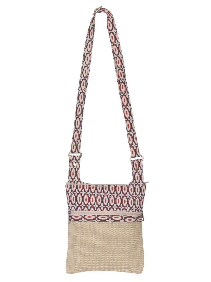 Jute Cottage Eco-Friendly Women's Jute 11 x 9 Inch Kalamkari Dobby Sling Bag, Natural - Image 1