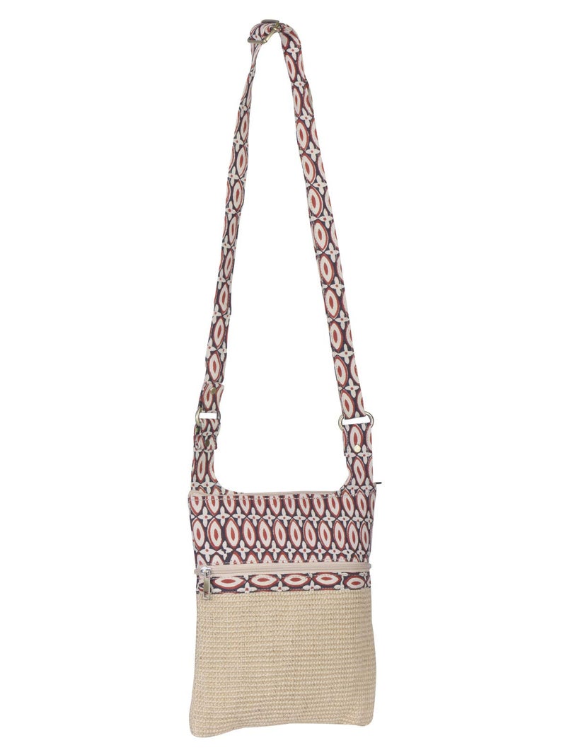 Jute Cottage Eco-Friendly Women's Jute 11 x 9 Inch Kalamkari Dobby Sling Bag, Natural - Image 2