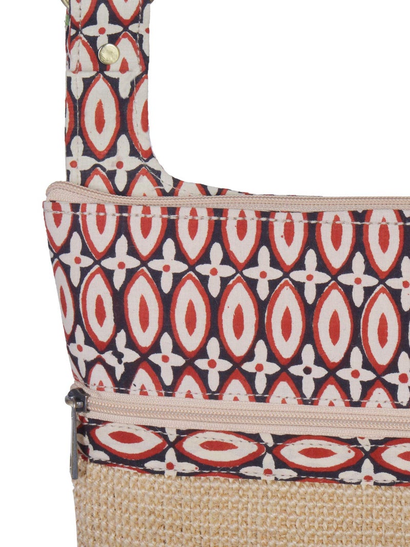 Jute Cottage Eco-Friendly Women's Jute 11 x 9 Inch Kalamkari Dobby Sling Bag, Natural - Image 4