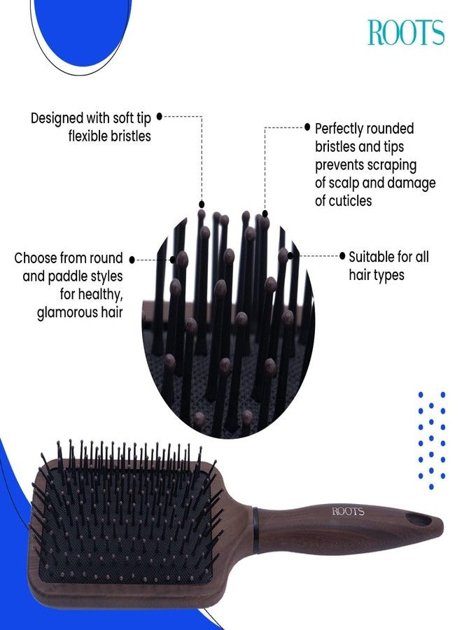روتس فرشاة شعر ROOTS Truglam البنية ذات المقبض المسطح | شعيرات مرنة ذات أطراف ناعمة | تمنع خدش فروة الرأس وتلف الجلد المحيط بالشعر | مناسبة لجميع أنواع الشعر | للرجال والنساء | الطول: 10 بوصات، رقم الموديل: WDR88 - Image 4