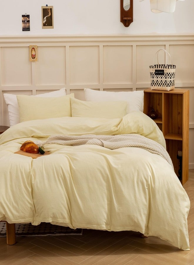 ECOCOTT Duvet Cover Set, 100% Washed Cotton Linen-Like Soft & Breathable, Durable Comfy Bedding Set for All Seasons (Light Yellow, Queen) - Image 2