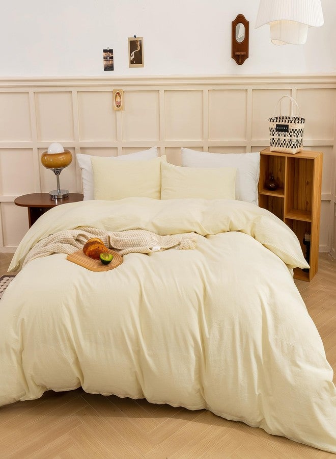 ECOCOTT Duvet Cover Set, 100% Washed Cotton Linen-Like Soft & Breathable, Durable Comfy Bedding Set for All Seasons (Light Yellow, Queen) - Image 3