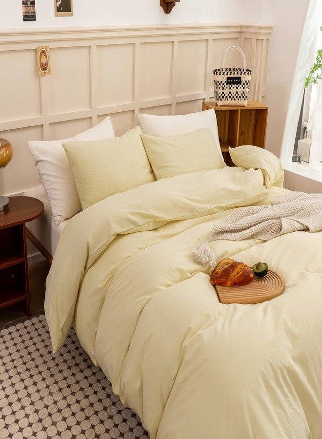 ECOCOTT Duvet Cover Set, 100% Washed Cotton Linen-Like Soft & Breathable, Durable Comfy Bedding Set for All Seasons (Light Yellow, Queen) - Image 5