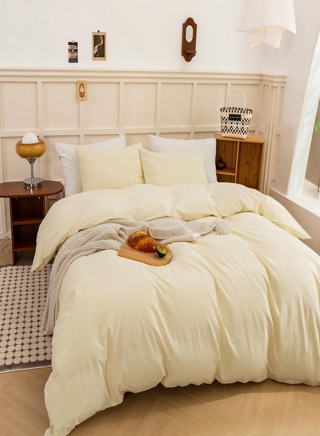 ECOCOTT Duvet Cover Set, 100% Washed Cotton Linen-Like Soft & Breathable, Durable Comfy Bedding Set for All Seasons (Light Yellow, Queen) - Image 4