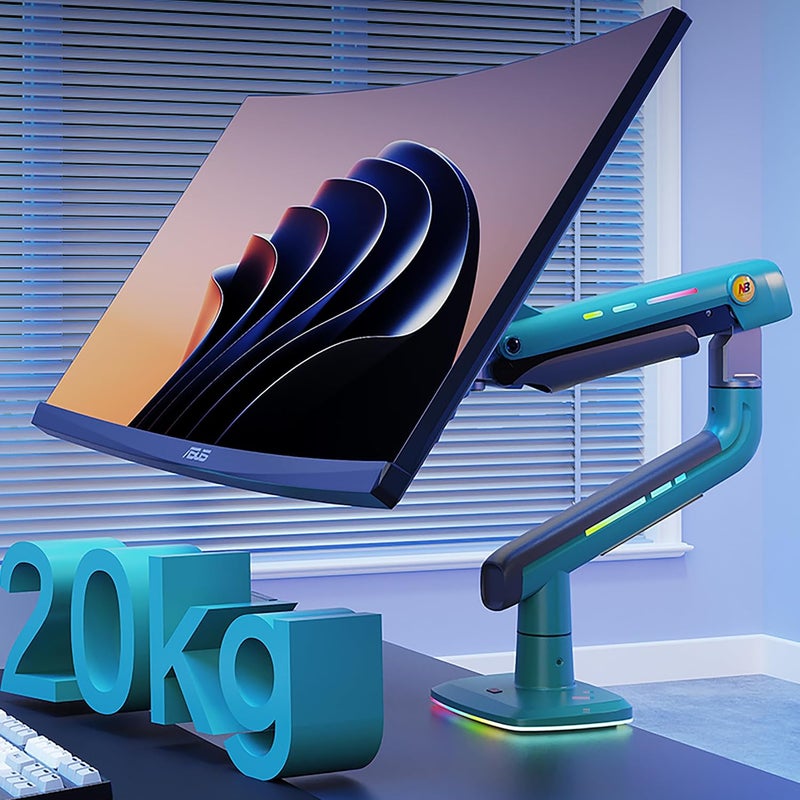 NB Ergonomic Gaming Monitor Arm for 32 to 60 inch Computer Screen Flat Ultrawide Curved & Max Load 20 kg, Heavy Duty Monitor Stand with C-clamp & Grommet Installation VESA 75/100 mm (Green) - Image 2