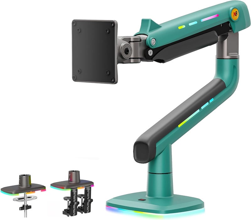NB Ergonomic Gaming Monitor Arm for 32 to 60 inch Computer Screen Flat Ultrawide Curved & Max Load 20 kg, Heavy Duty Monitor Stand with C-clamp & Grommet Installation VESA 75/100 mm (Green) - Image 1