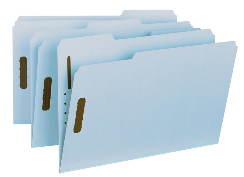 Smead 100 Recycled Pressboard Fastener File Folder 2 Fasteners 13Cut Tab 1 Expansion Legal Size Blue 25 per Box 20000