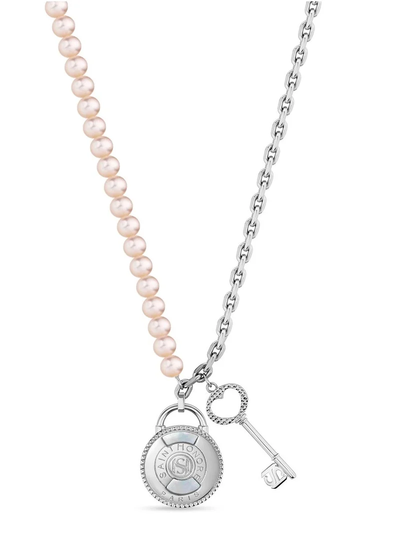 سانت هونور Pont Des Arts Half Silver and Half Pink Pearls Padlock Necklace for Women's