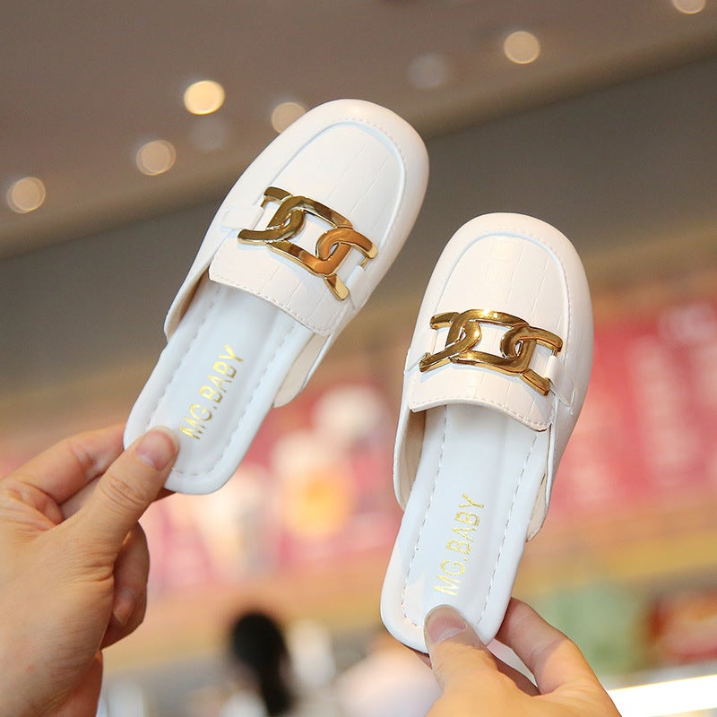 Girls'' Slippers 2025 Spring Closed-Toe Slide Sandals for Older Children, Princess Shoes, Korean Style, Soft Sole, Metal Buckle, Breathable - Image 2