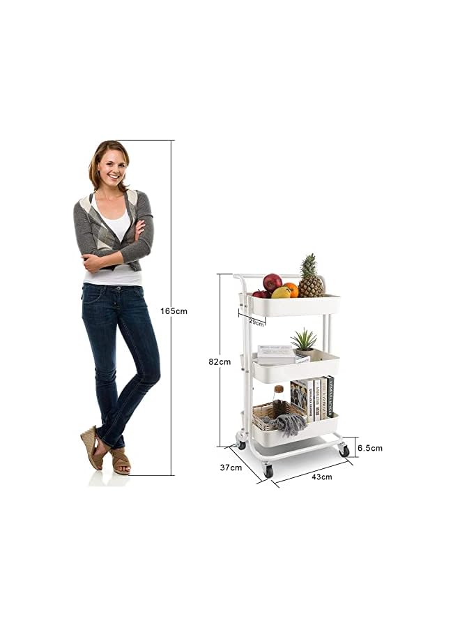 Raxoom 3 Tier Mesh Utility Cart,Rolling Metal Organization Cart with Handle and Lockable Wheels, Multifunctional Storage Shelves for Kitchen Living Room Office - Image 4