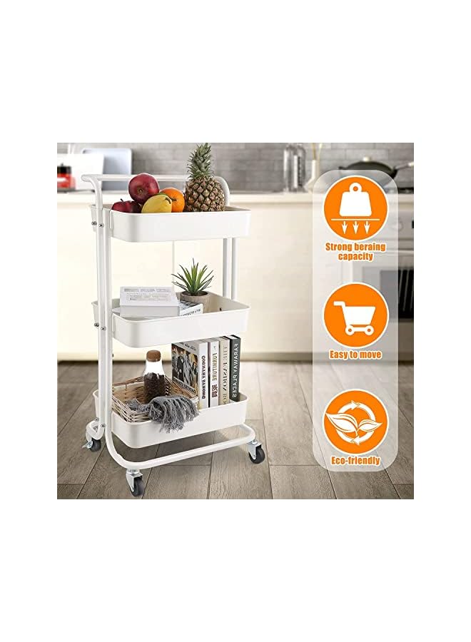 Raxoom 3 Tier Mesh Utility Cart,Rolling Metal Organization Cart with Handle and Lockable Wheels, Multifunctional Storage Shelves for Kitchen Living Room Office - Image 3