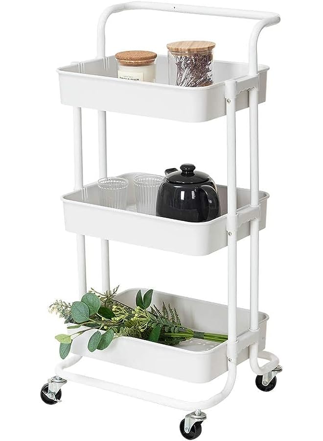 Raxoom 3 Tier Mesh Utility Cart,Rolling Metal Organization Cart with Handle and Lockable Wheels, Multifunctional Storage Shelves for Kitchen Living Room Office - Image 1