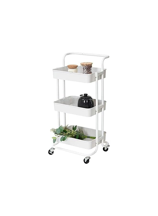 Raxoom 3 Tier Mesh Utility Cart,Rolling Metal Organization Cart with Handle and Lockable Wheels, Multifunctional Storage Shelves for Kitchen Living Room Office - Image 2