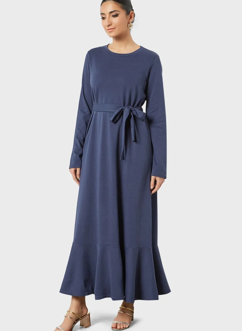 Desert Cove Belted Ruffle Hem Dress