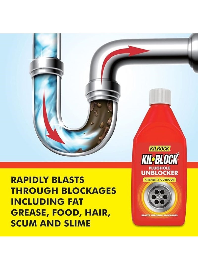 KILROCK Kil Block Plughole Unblocker Kitchen & Outdoor 500 ML - Image 2