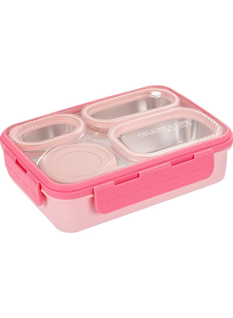 AUTOYSUR Lunch Box with Soup Bowl,850ml Stainless Steel Leak-proof Lunch Box,Compartments Food Container With Spoon And Chopsticks,Bento Box For Kids And Adults-Food Safe Materials (Pink)  - Image 1
