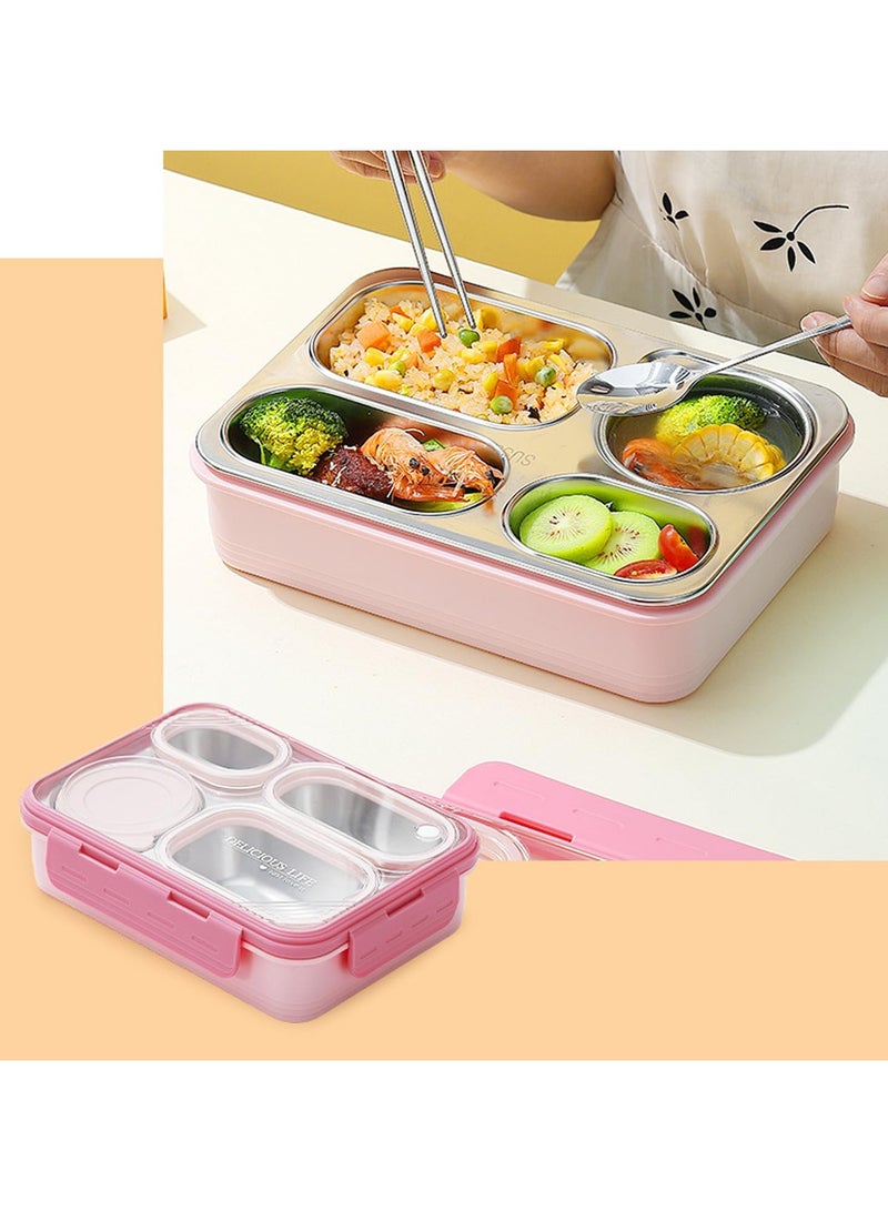 AUTOYSUR Lunch Box with Soup Bowl,850ml Stainless Steel Leak-proof Lunch Box,Compartments Food Container With Spoon And Chopsticks,Bento Box For Kids And Adults-Food Safe Materials (Pink)  - Image 2