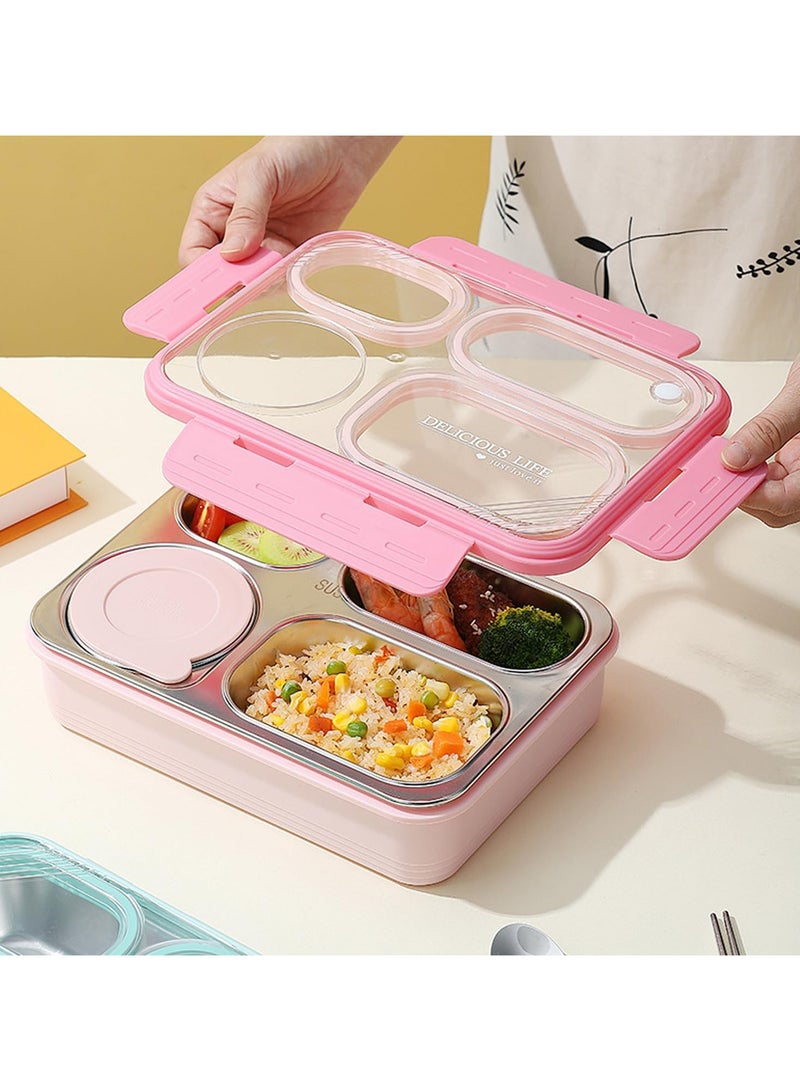 AUTOYSUR Lunch Box with Soup Bowl,850ml Stainless Steel Leak-proof Lunch Box,Compartments Food Container With Spoon And Chopsticks,Bento Box For Kids And Adults-Food Safe Materials (Pink)  - Image 3