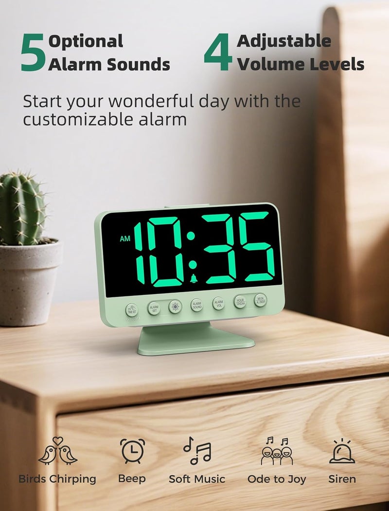 Odokee Digital Alarm Clocks for Bedrooms: Large Bold Number 5 Brightness Dimmer - Easy to Read Across The Room - 5 Alarm Sound 8 Night Light - Sage Green - Image 3