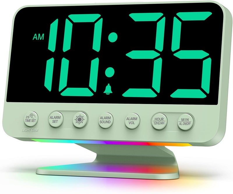 Odokee Digital Alarm Clocks for Bedrooms: Large Bold Number 5 Brightness Dimmer - Easy to Read Across The Room - 5 Alarm Sound 8 Night Light - Sage Green - Image 1