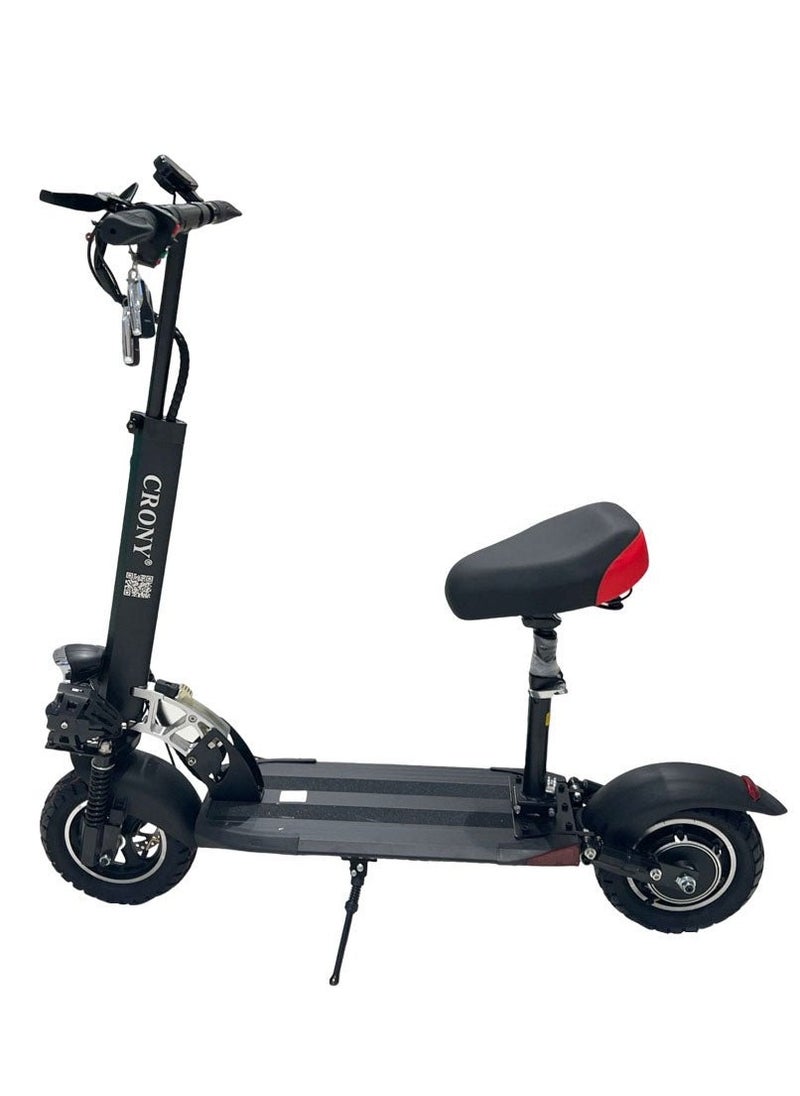 Crony - V10 Fast Speed E-Scooter 1200W Motor 48v/12ah,10"Off-Road Tires,Dual Suspension/Hydraulic Disc Brakes E-Bike with seat, Triple Led Headlamps, All-Terrain, Easy Foldable, Portable Commuter Electric Scooter For Adults & Kids, 120kg Load Skateboard Aluminum Frame, Urban Mobility，Black - Image 1