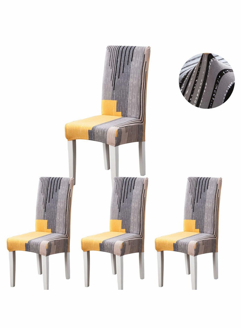 4 Pack Stretchable Dining Chair Covers for Kitchen Slipcovers - Stylish Gray & Orange Design - Image 1