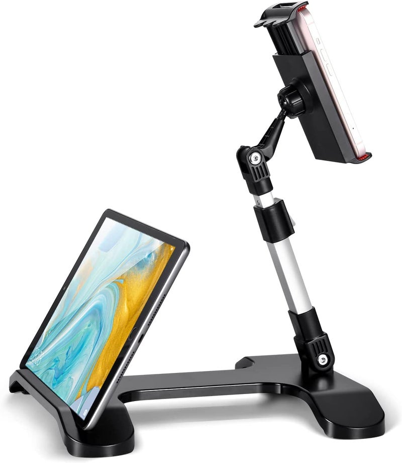 SOOPII DM-01 Desktop Mobile Phone Stand + Tablet Stand, Tab Stand, Mobile Holder, Adjustable & Foldable Mobile Stand, Aluminum Stand Holder for Mobile Phone and Tablet (Up to 11 inch) - Silver - Image 1