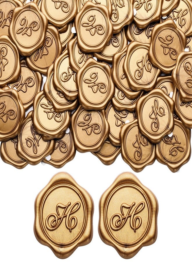 Yoption Initial Alphabet H Adhesive Wax Seal Stickers, 50 Pack Letter Wax Seal Stickers Envelope Seal Stickers Envelope Seals Self Adhesive Gold Stickers for Wedding Party Birthday Christmas (H) - Image 2