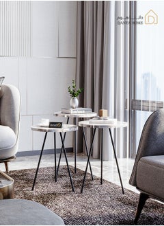 DANTA HOME 3-Piece Side Service Tables For Serving Coffee And Tea Suitable For Living Room, Office And Bedroom ( White Marble / Black)  - Image 3