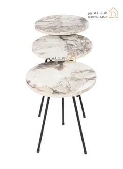 DANTA HOME 3-Piece Side Service Tables For Serving Coffee And Tea Suitable For Living Room, Office And Bedroom ( White Marble / Black)  - Image 4