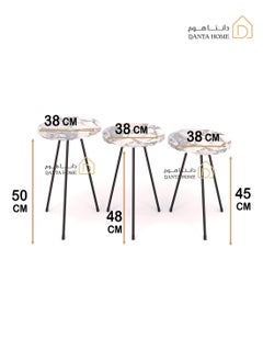 DANTA HOME 3-Piece Side Service Tables For Serving Coffee And Tea Suitable For Living Room, Office And Bedroom ( White Marble / Black)  - Image 5