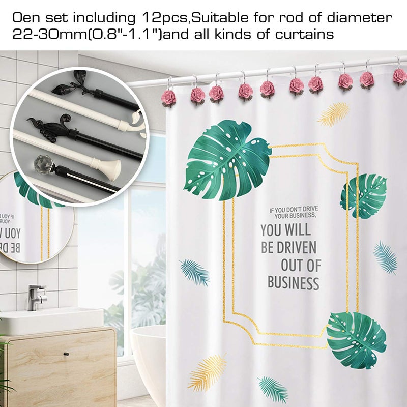 AGPTEK Shower Curtain Hooks, 12 PCS Anti Rust Decorative Vintage Resin Rose Hooks for Bathroom,Baby Room, Bedroom, Living Room - Image 3