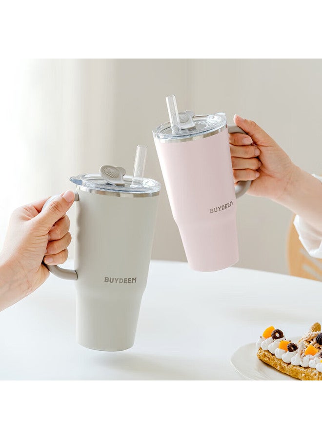 Buydeem Insulated Cup With Giant Straw, Stainless Steel Large Capacity Ice King Cup, Hot And Cold Thermos Cup, Popular Student Water Bottle - Image 5