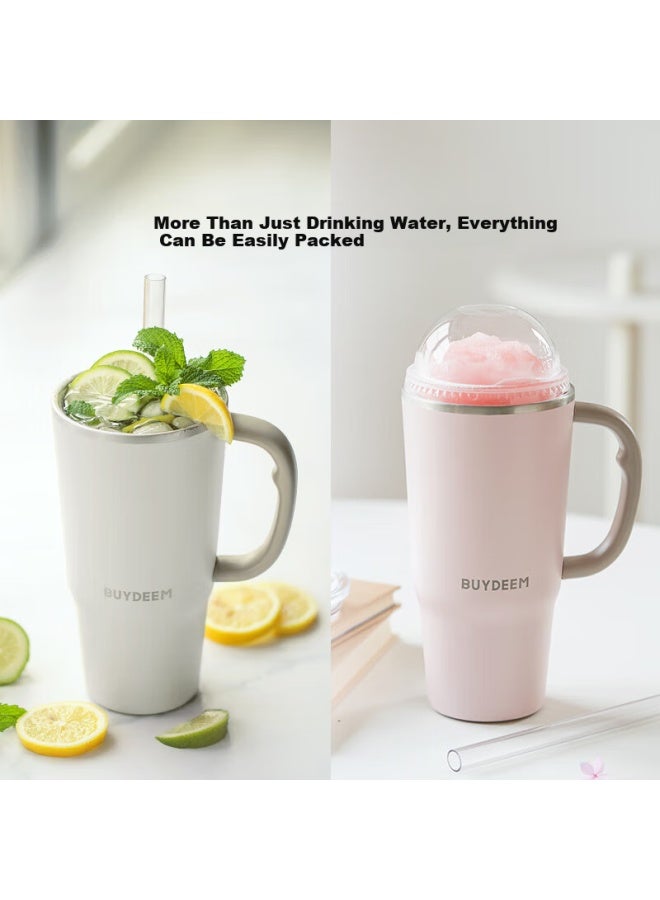 Buydeem Insulated Cup With Giant Straw, Stainless Steel Large Capacity Ice King Cup, Hot And Cold Thermos Cup, Popular Student Water Bottle - Image 3