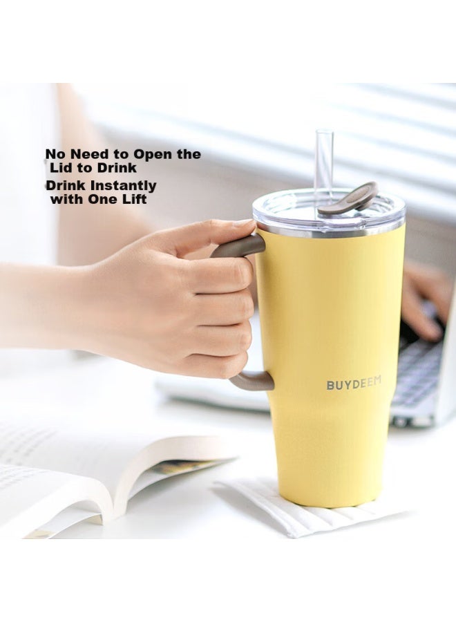 Buydeem Insulated Cup With Giant Straw, Stainless Steel Large Capacity Ice King Cup, Hot And Cold Thermos Cup, Popular Student Water Bottle - Image 2