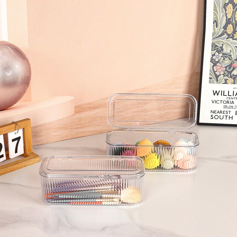 JessLab Makeup Brush Holder Organizer, Clear Makeup Sponges Organizer,Cosmetic Storage Case with Lid Display Case for Vanity, 1 Compartment (1 Pack) - Image 2