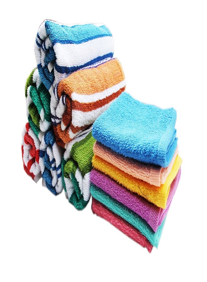 Space Fly Striped, High Absrobent 6 Hand Towels (12X18 Inch) + 6 Very Soft Face Towels(10 X 10 Inch) Combo for Regular Use - Image 1