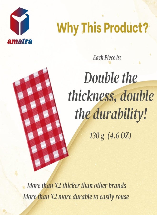 Amatra 6-Pack Round Plastic Tablecloth Disposable 84" - Red Checkered 130g Extra Thick Plastic Table Covers - Wipeable Tablecloths for Round Tables - Waterproof Tablecloths for Indoor & Outdoor Events - Image 2