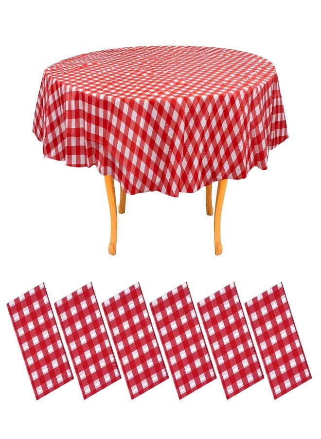Amatra 6-Pack Round Plastic Tablecloth Disposable 84" - Red Checkered 130g Extra Thick Plastic Table Covers - Wipeable Tablecloths for Round Tables - Waterproof Tablecloths for Indoor & Outdoor Events - Image 1
